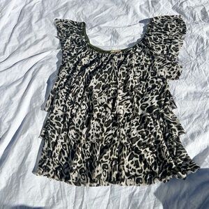 Chic Leopard Print Flutter Sleeve Blouse